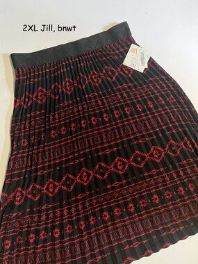 2XL LulaRoe BNWT Jill Black Red Aztec Print Pleated Midi Skirt
